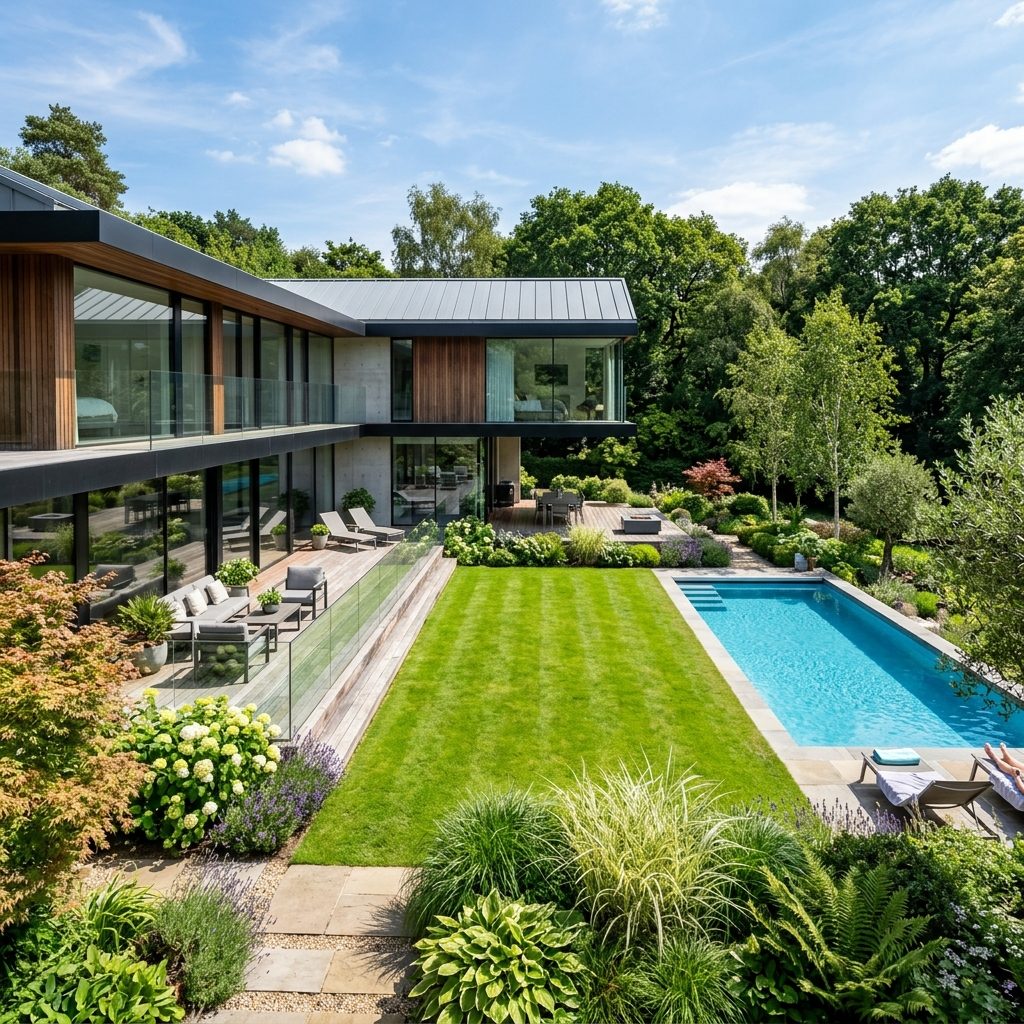 Aménagement paysager luxueux avec piscine